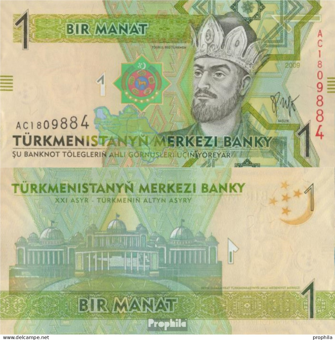 Turkmenistan Pick-Nr: 22 Bankfrisch 2009 1 Manat - Turkmenistan