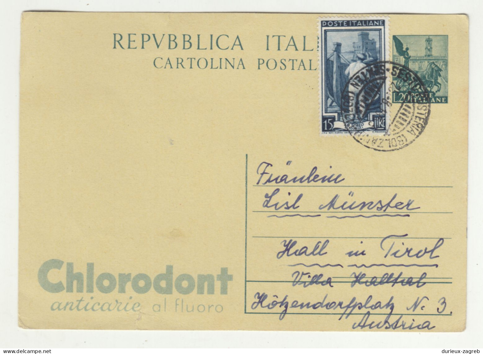Chlorodont Postal Stationery Postcard Posted 1958? B240503 - Ganzsachen
