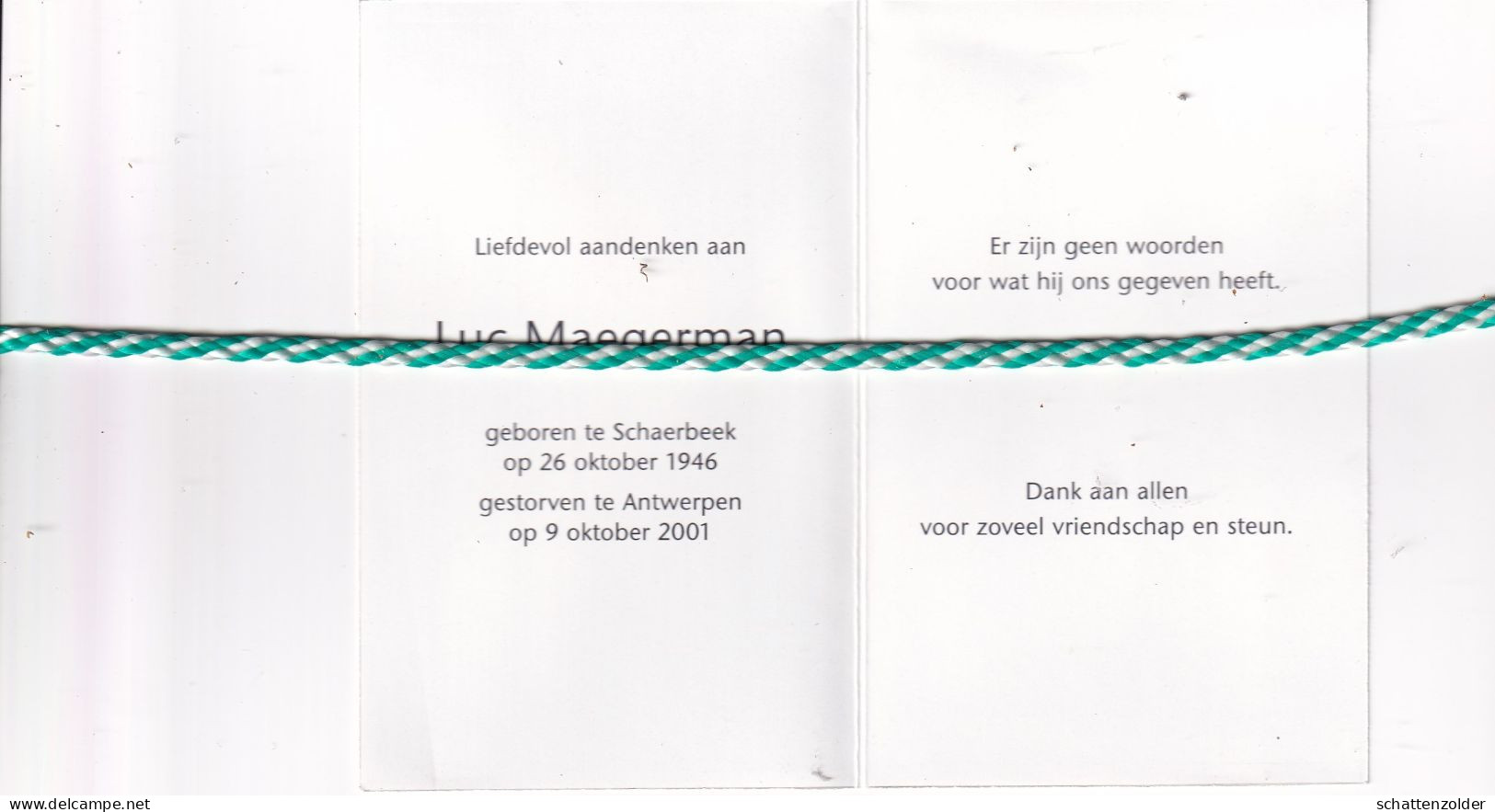Luc Maegerman, Schaarbeek 1946, Antwerpen 2001. Foto - Obituary Notices