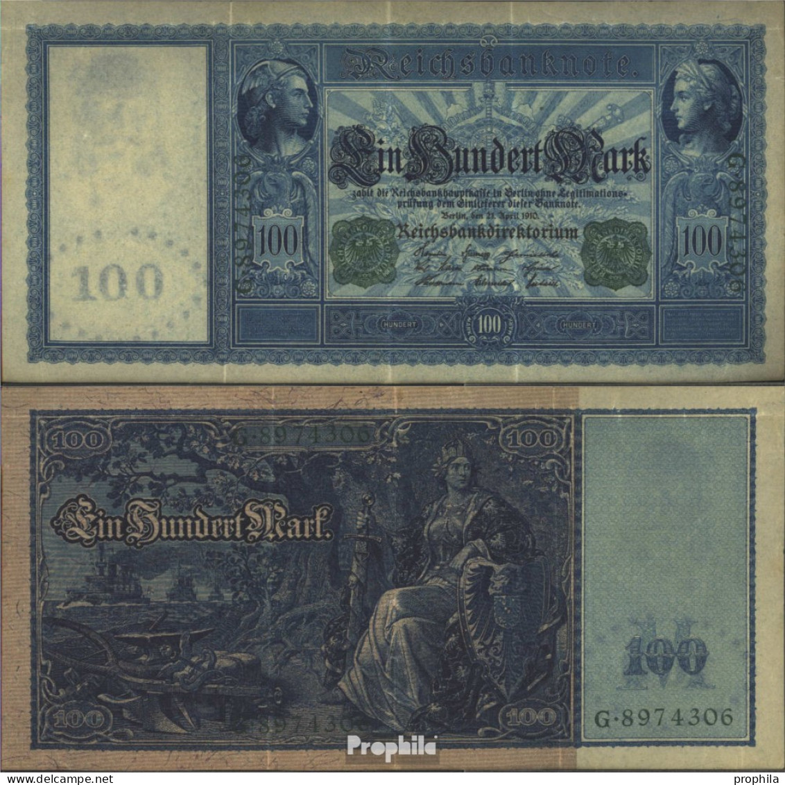 Deutsches Reich Rosenbg: 44 Grünes Siegel Stark Gebraucht (IV) 1910 100 Mark - 100 Mark
