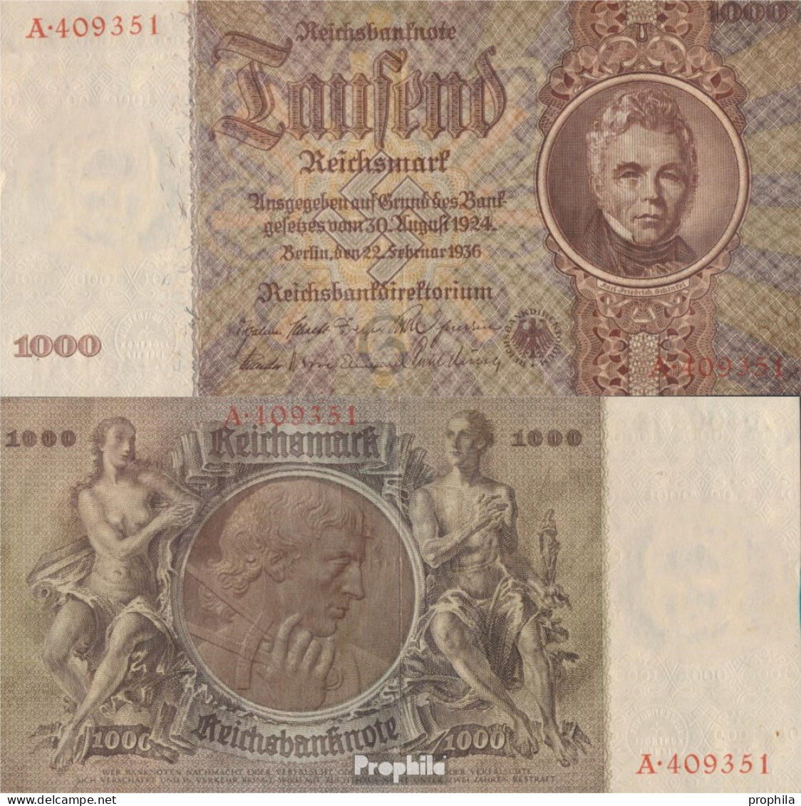 Deutsches Reich Rosenbg: 177 Udr.- Bst. G, Serie:A Gebraucht (III) 1936 1.000 Reichsmark - 1.000 Reichsmark