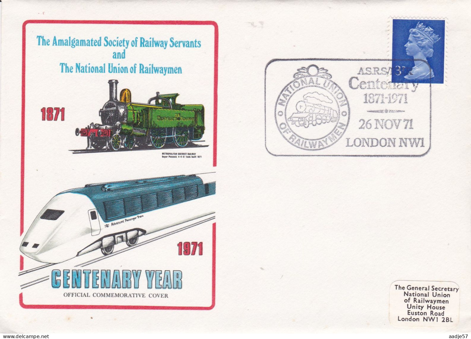GB Engeland 1971 Centenary Year Of The National Union Of Railwayman 26-11-1971 - Trains