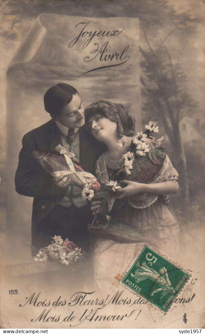 Joyeux Avril, Couple Avec Poisson Et Fleur , éditeur ? N° 159 - Erster April