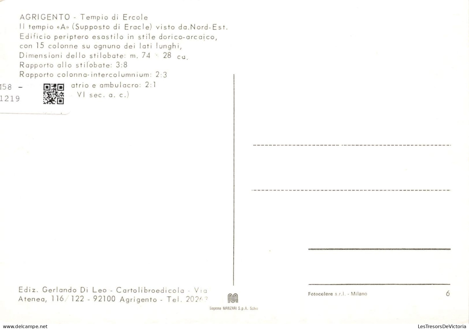 ITALIE - Agrigento - Tempio Di Ercole - Vue Générale - Escalier - I I Tempio A (upposto Di Eracle) - Carte Postale - Agrigento
