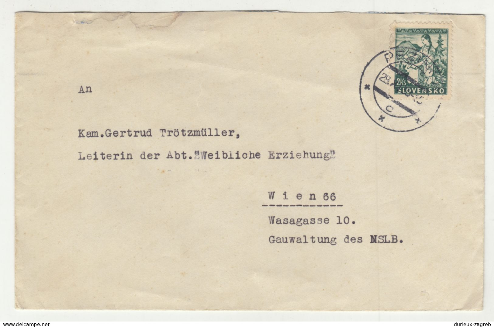 Slovakia Letter Cover Posted 194? To Wien B240503 - Brieven En Documenten