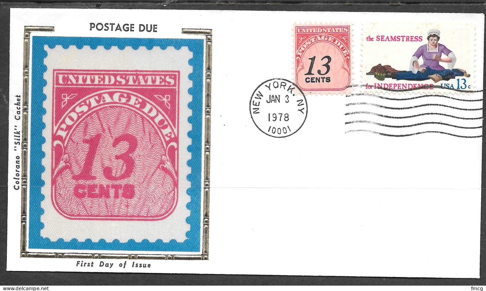 USA FDC Colorano Silk Cachet, 1978 13 Cents Postage Due - 1971-1980