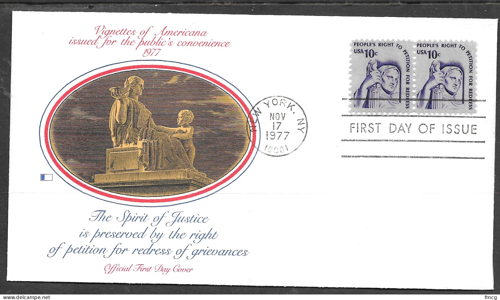 1977 FDC Americana Series, 10 Cents Justice, Sheet, Fleetwood Cachet - 1971-1980