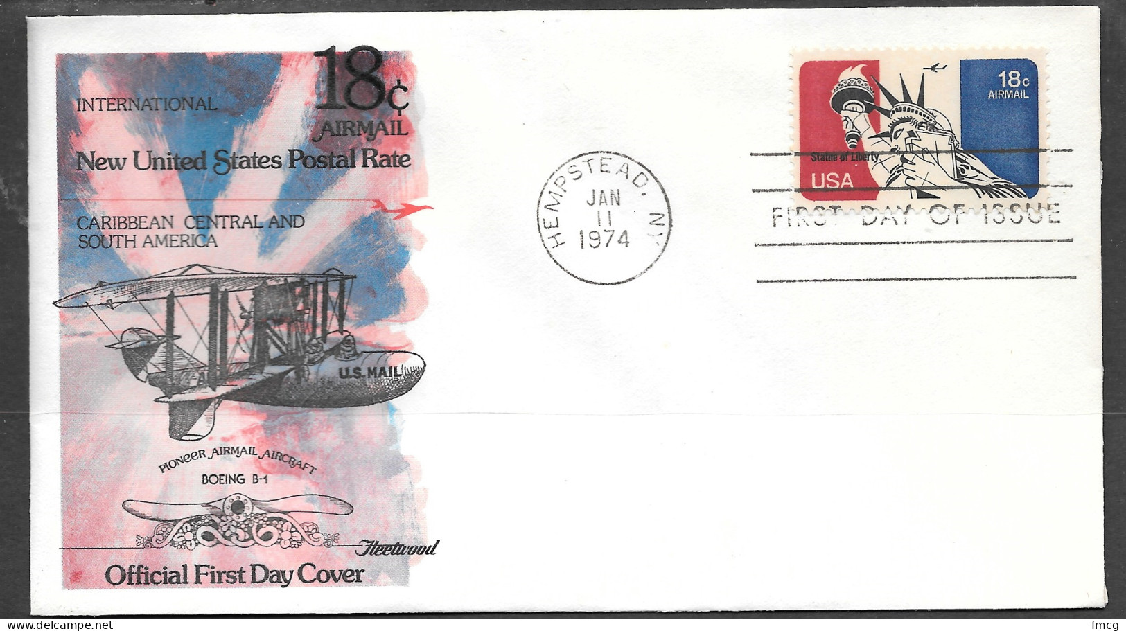 USA FDC Fleetwood Cachet, 1974 18 Cents Statue Of Liberty Airmail - 1971-1980