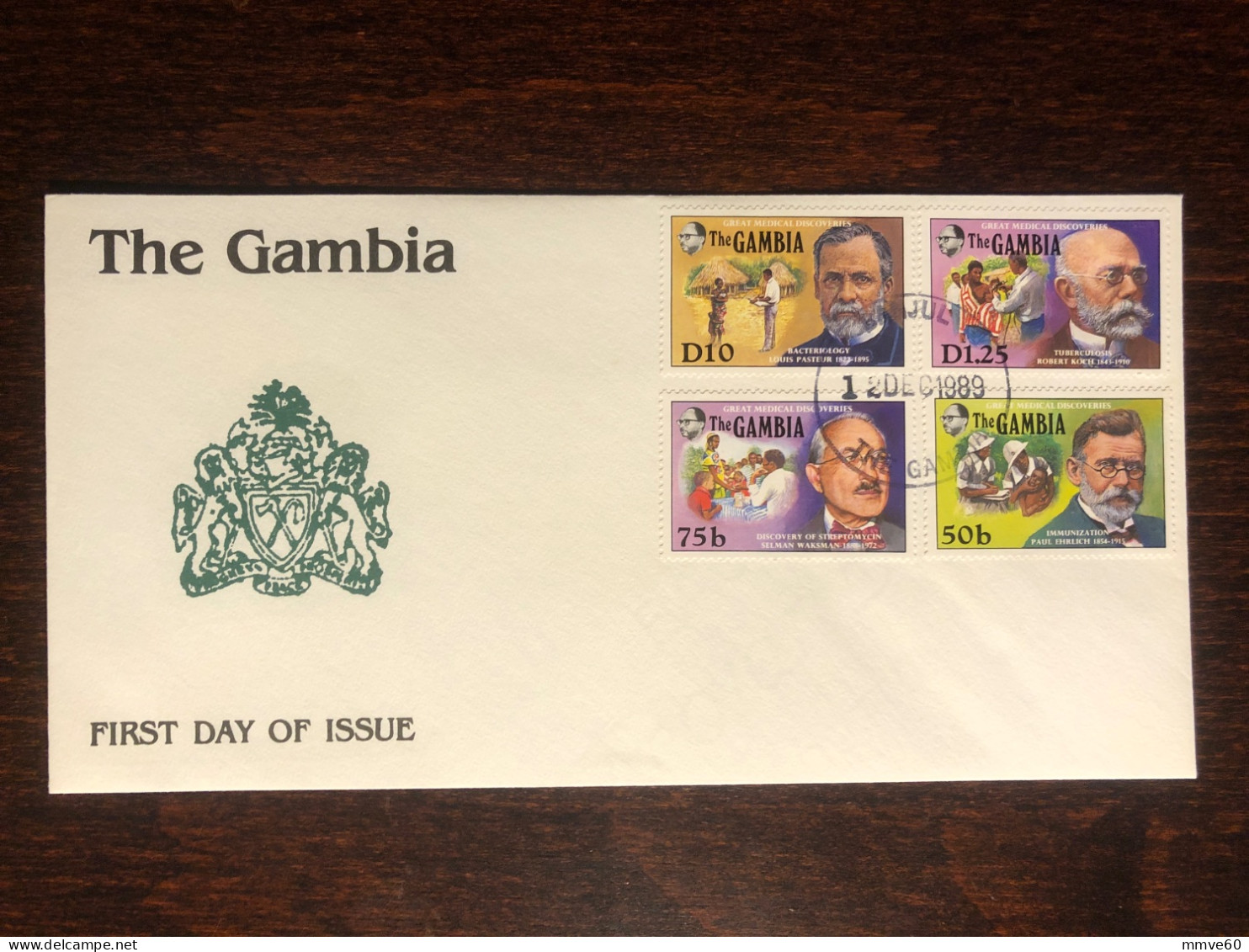 GAMBIA FDC COVER 1989 YEAR MEDICAL PIONIERS - KOCH, PASTEUR, WAKSMAN, EHRLICH HEALTH MEDICINE STAMPS - Gambia (1965-...)
