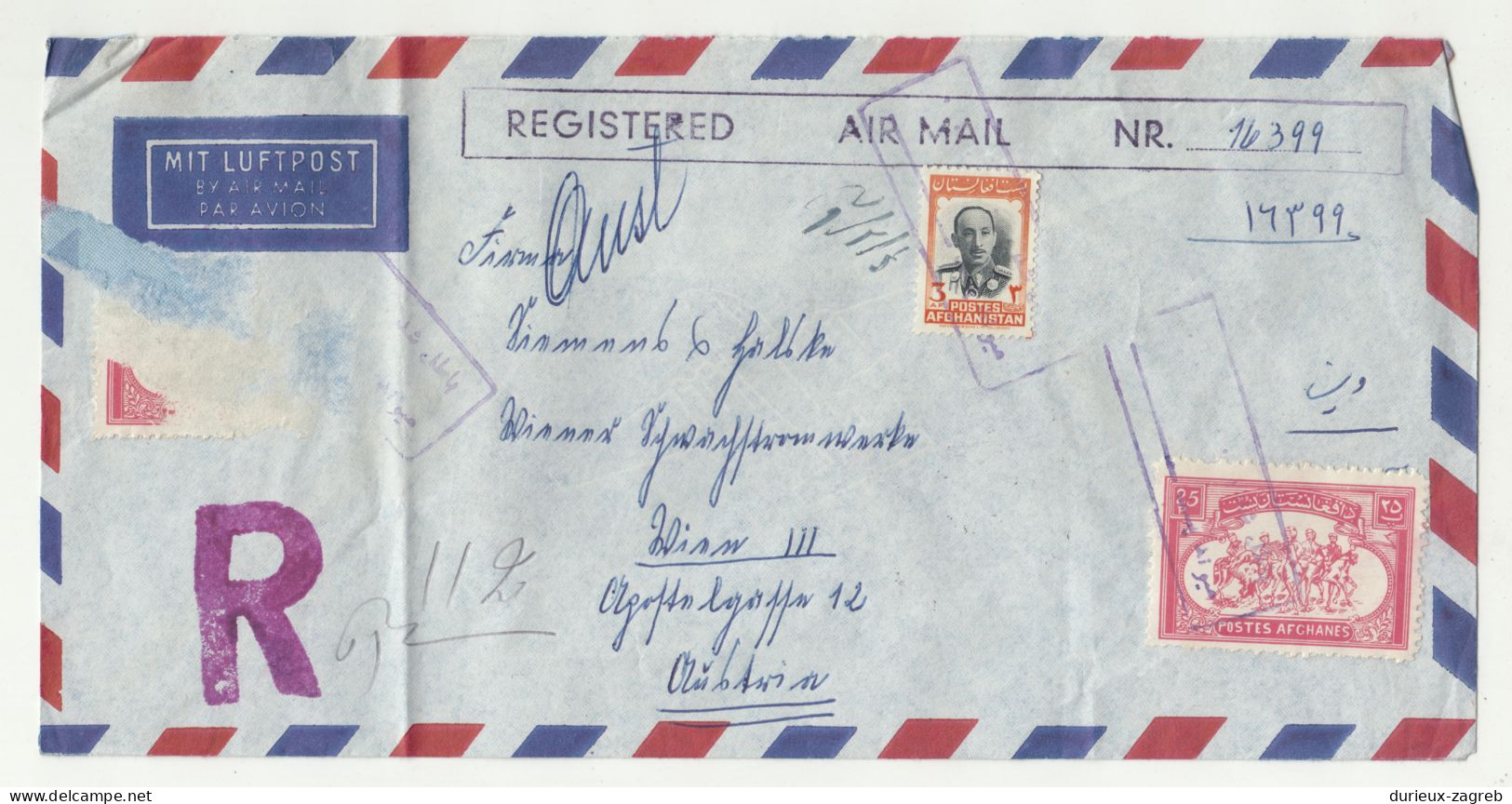 Afghanistan Air Mail Letter Cover Posted Registered 196? To Wien B240503 - Afganistán