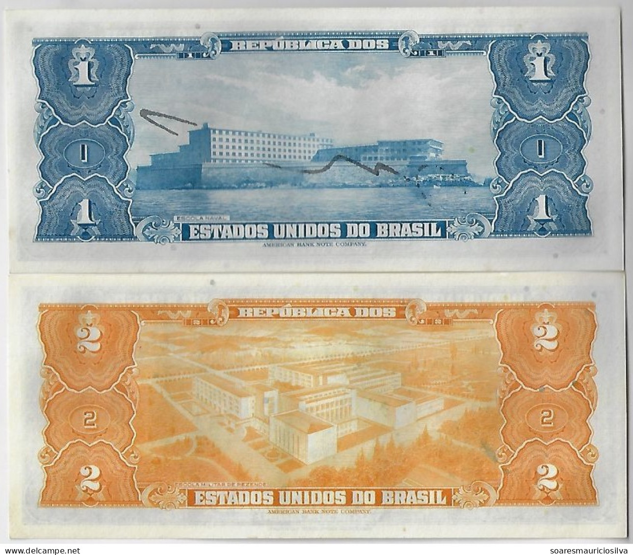 Brazil Year 1944 Banknote Amato-9 & 14 Pick-132 & 133 1 And 2 Cruzeiros Tamandaré And Caxias Uncirculated - Brésil