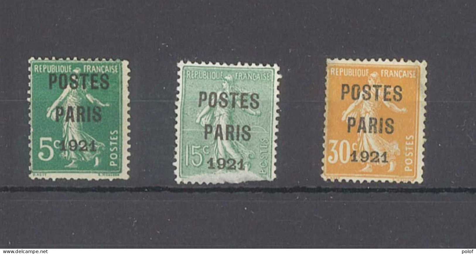 PREOBLITERE - Postes Paris 1921 - Types Semeuses - Yvert 26, 28, 29 - Sans Gomme - 1893-1947