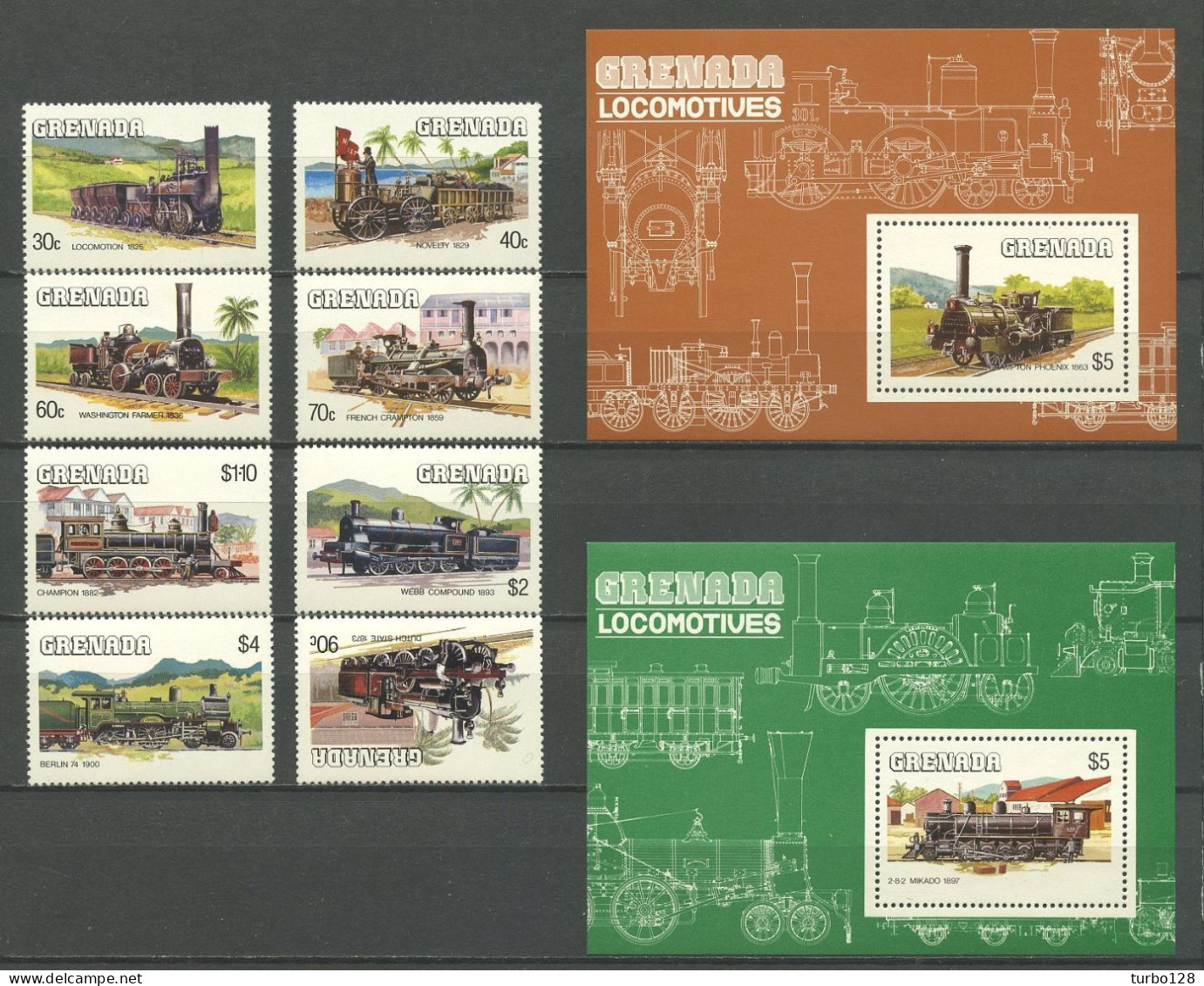 GRENADE 1984 N° 1197/1204 Bloc 124 Et 125 ** Neufs MNH Superbes C 39.50 € Chemins De Fer Trains Locomotives Mikado Novel - Grenada (1974-...)
