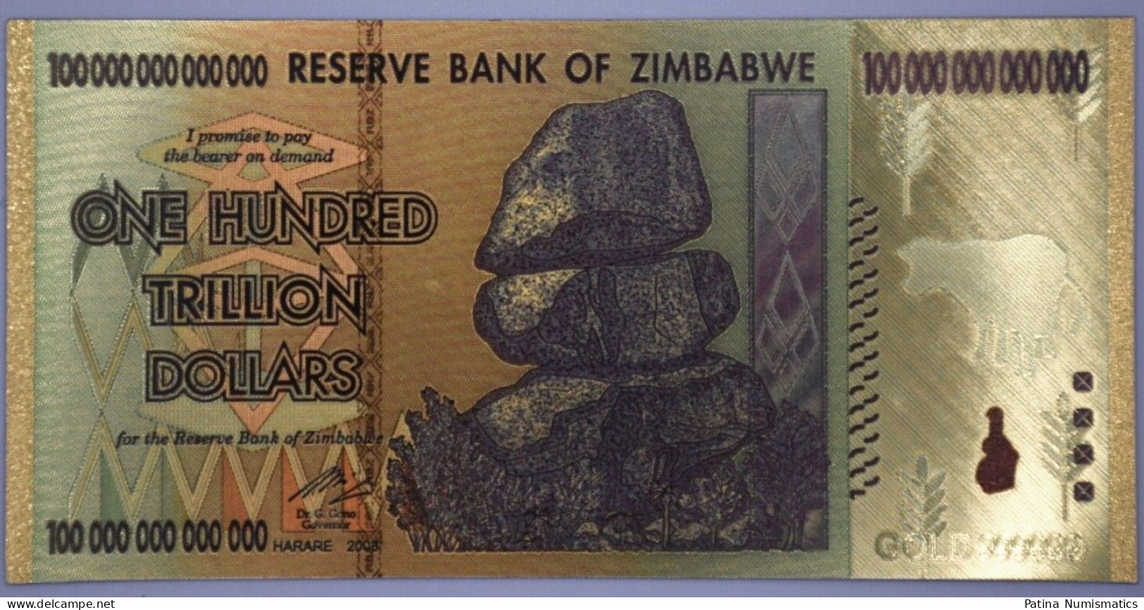 Zimbabwe $100 100 Trillion Dollars Gold Banknote Money Collection Novelty - Zimbabwe