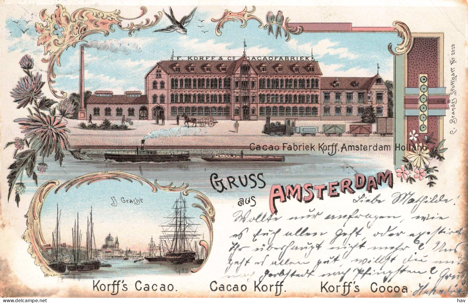 Amsterdam Cacao Fabriek Korff Litho Uit 1898 3363 - Amsterdam