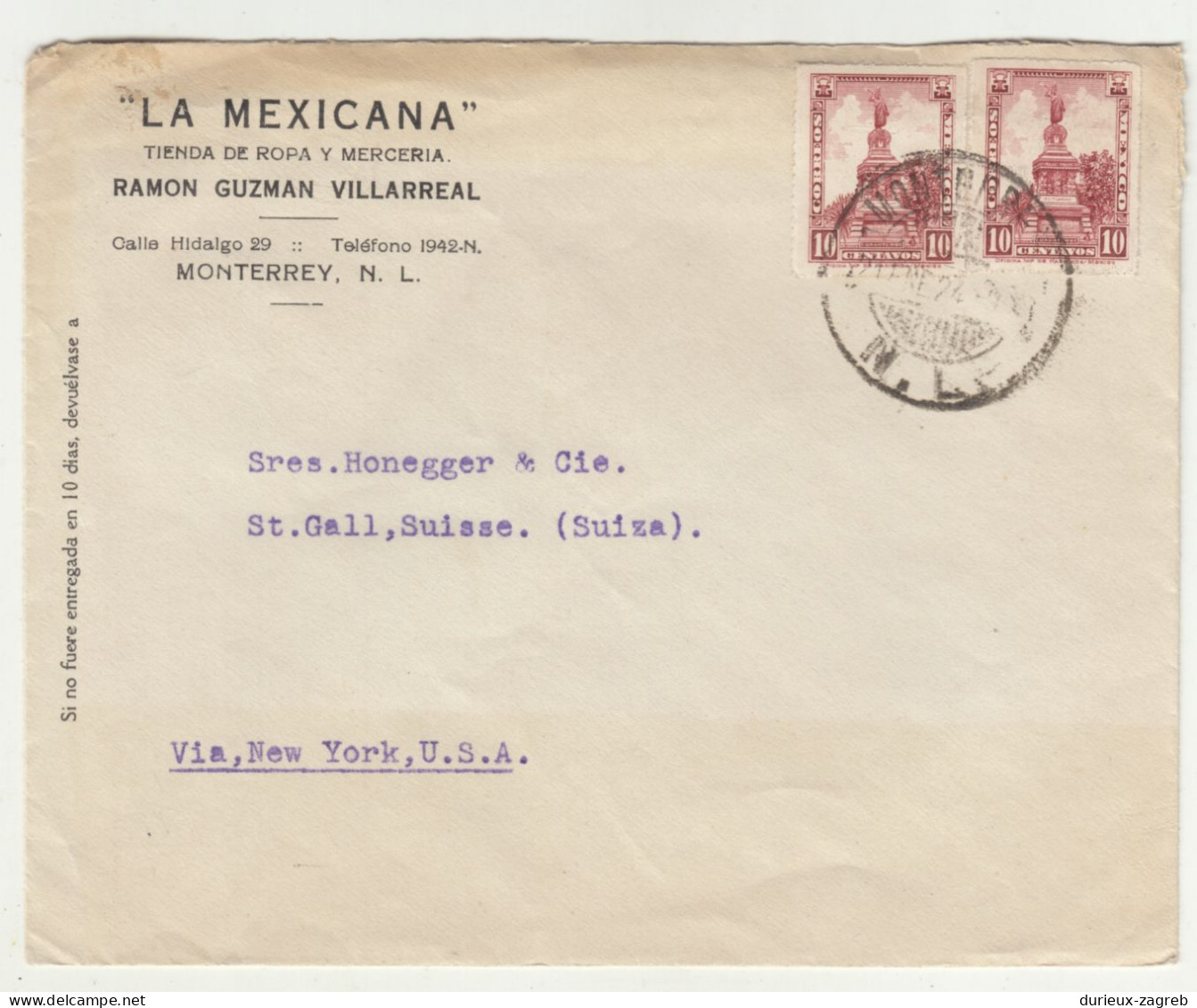La Mexicana, Monterrey Company Letter Cover Posted 1924 B240503 - Mexico