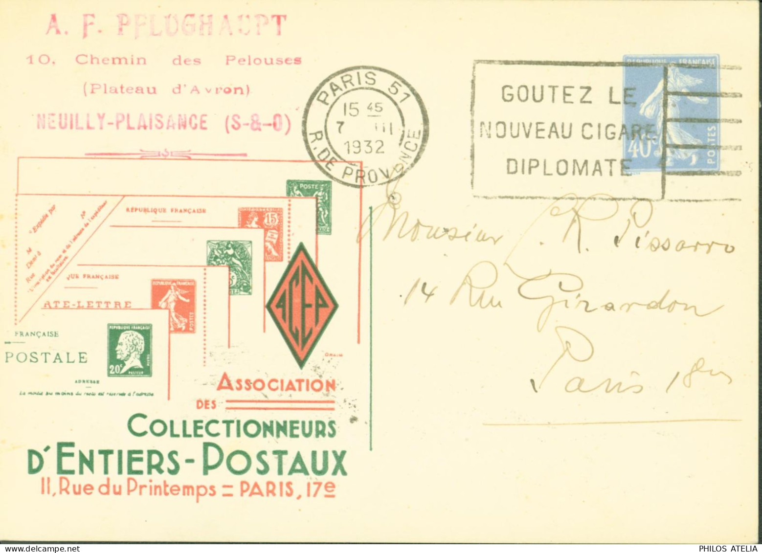 Entier CP Commémorative Association Des Collectionneurs D'entiers Postaux Paris ACEP Semeuse Camée 40c Bleue - Standard Postcards & Stamped On Demand (before 1995)
