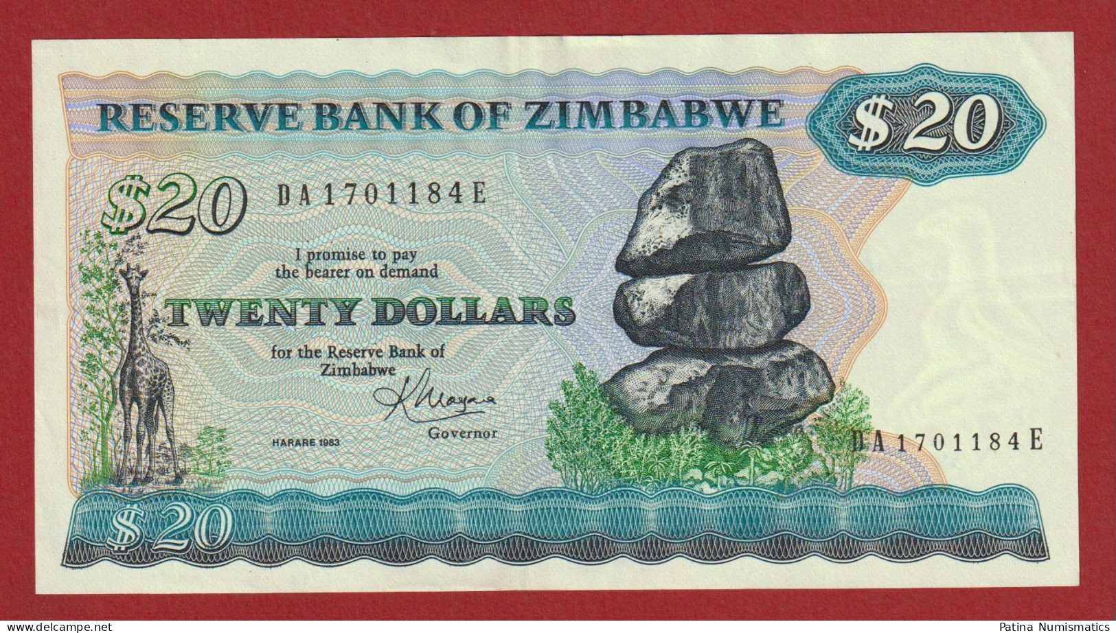 Zimbabwe 20 Dollars 1983 ELEPHANT P.4c DA Prefix Crisp UNC - Zimbabwe