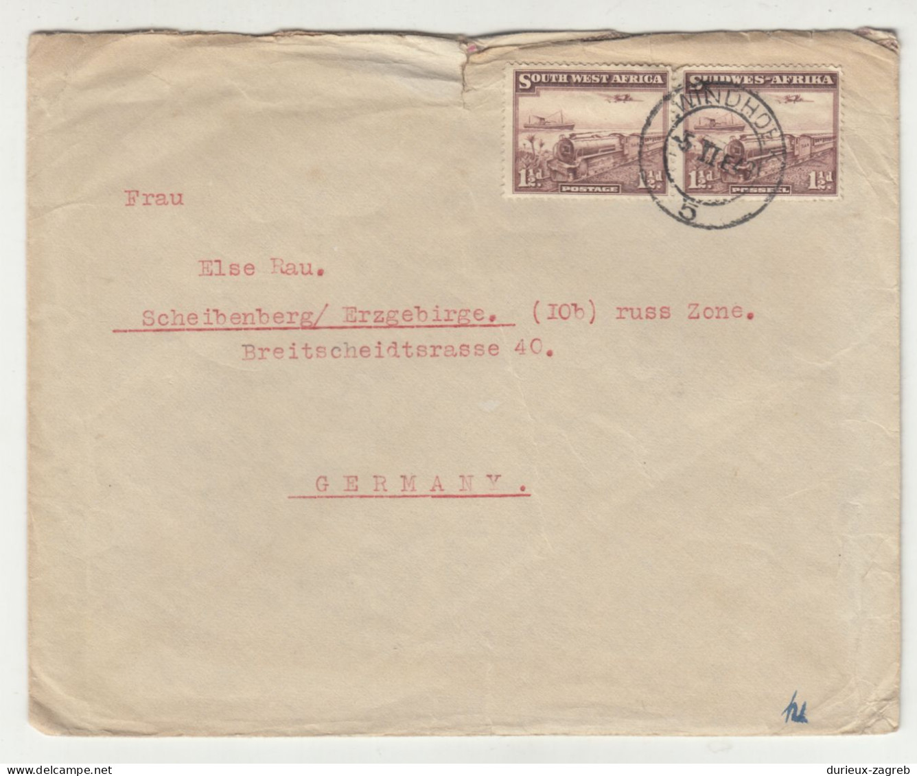 South West Africa Letter Cover Posted 1948 To Germany B240503 - Zuidwest-Afrika (1923-1990)