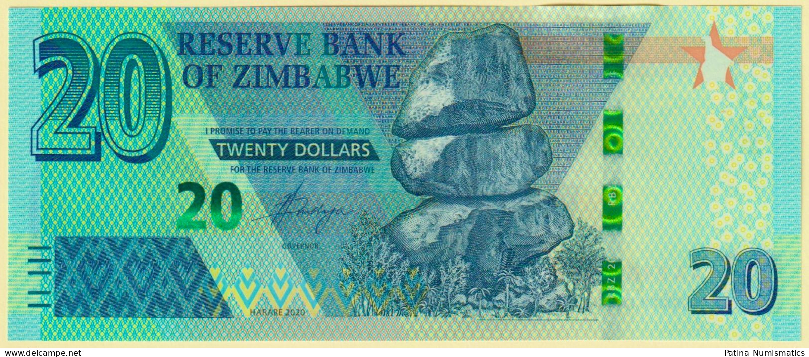 Zimbabwe 20 Dollars 2020 Elephant P 104 AA Prefix Crisp UNC - Zimbabwe