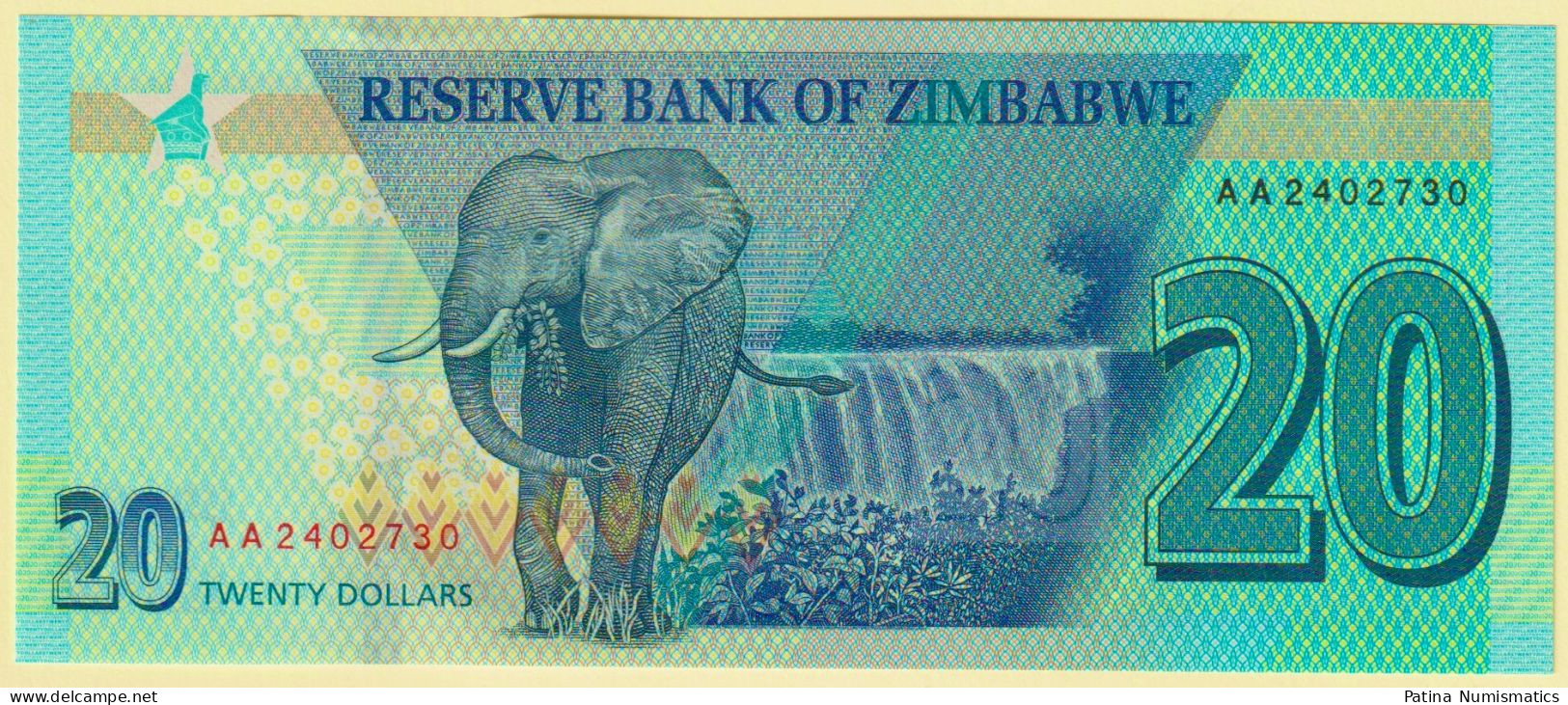 Zimbabwe 20 Dollars 2020 Elephant P 104 AA Prefix Crisp UNC - Simbabwe