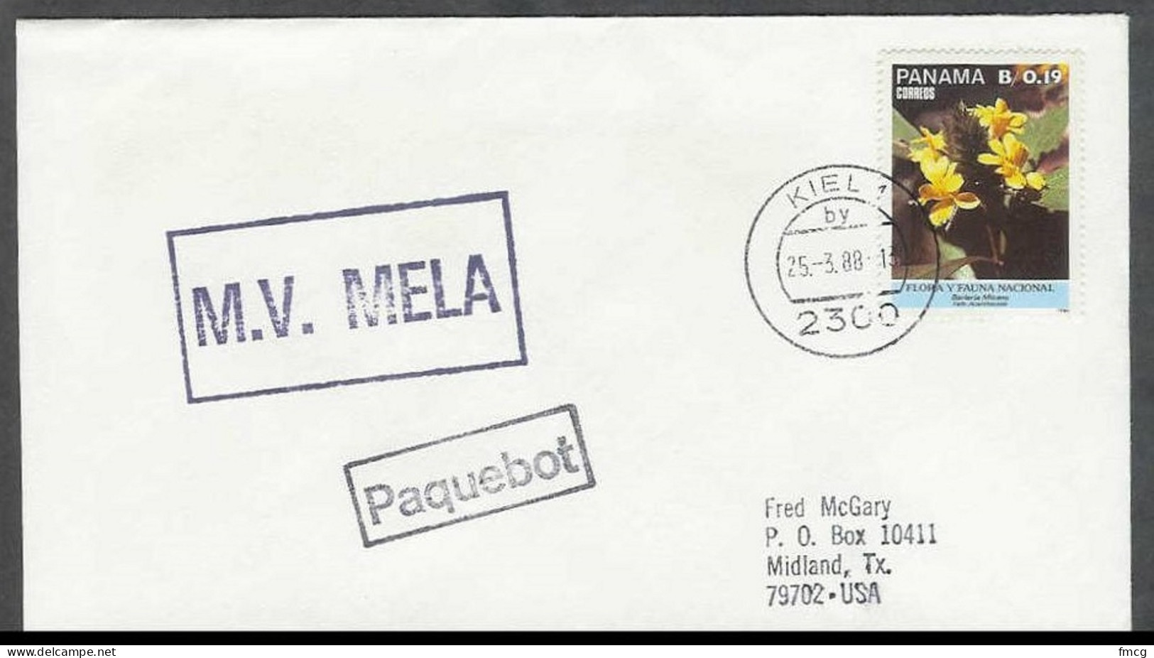 1988 Paquebot Cover, Panama Flower Show Stamp Used In Kiel Germany - Panama