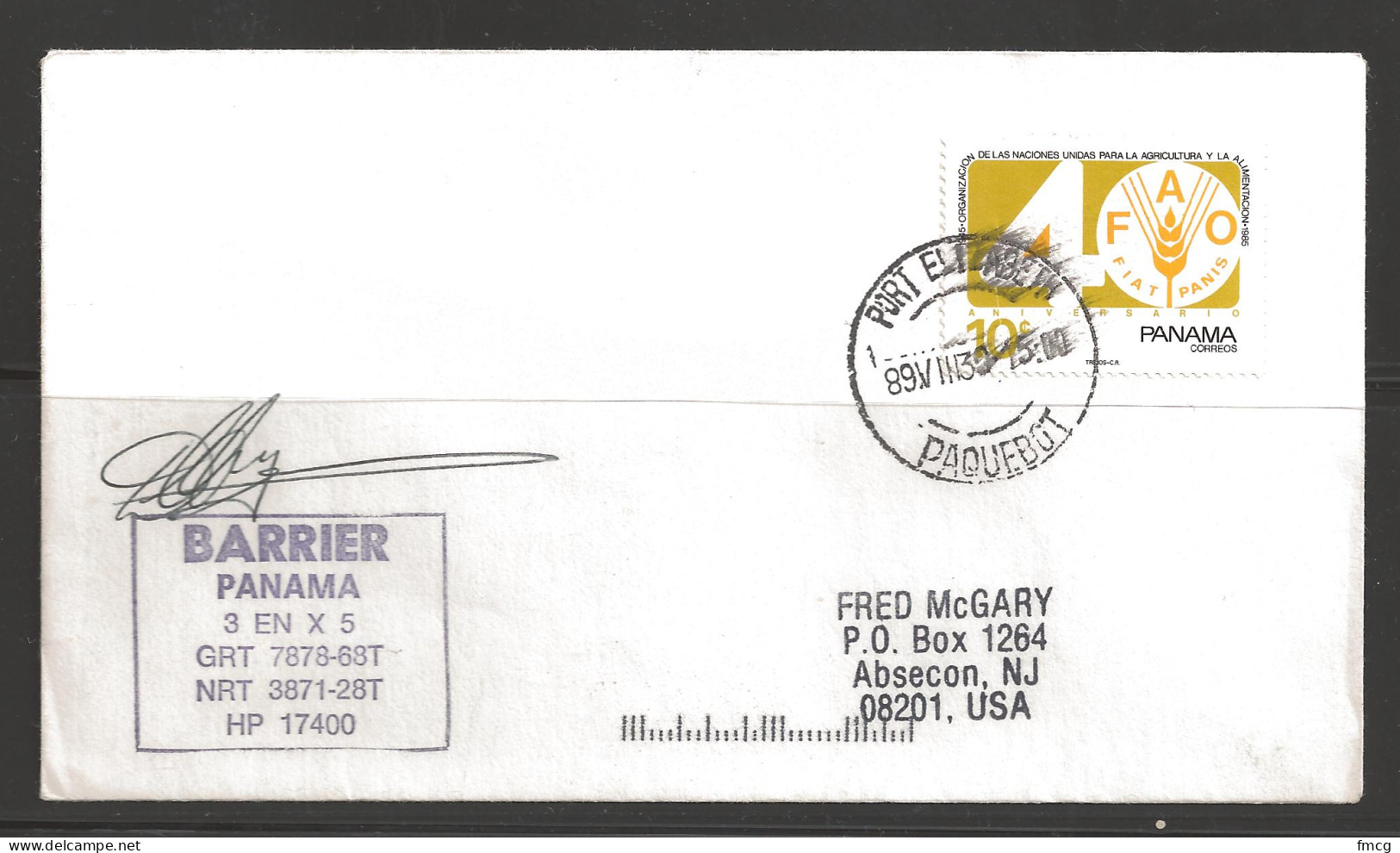1989 Paquebot Cover, Panama Stamp Used In Pt. Elizabeth, South Africa - Panama