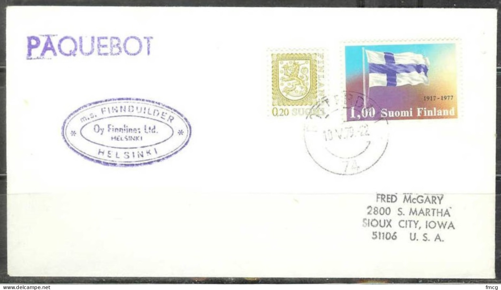 1979 Paquebot Cover, Finland Flag Stamp Used In Rotterdam, Netherlands - Covers & Documents