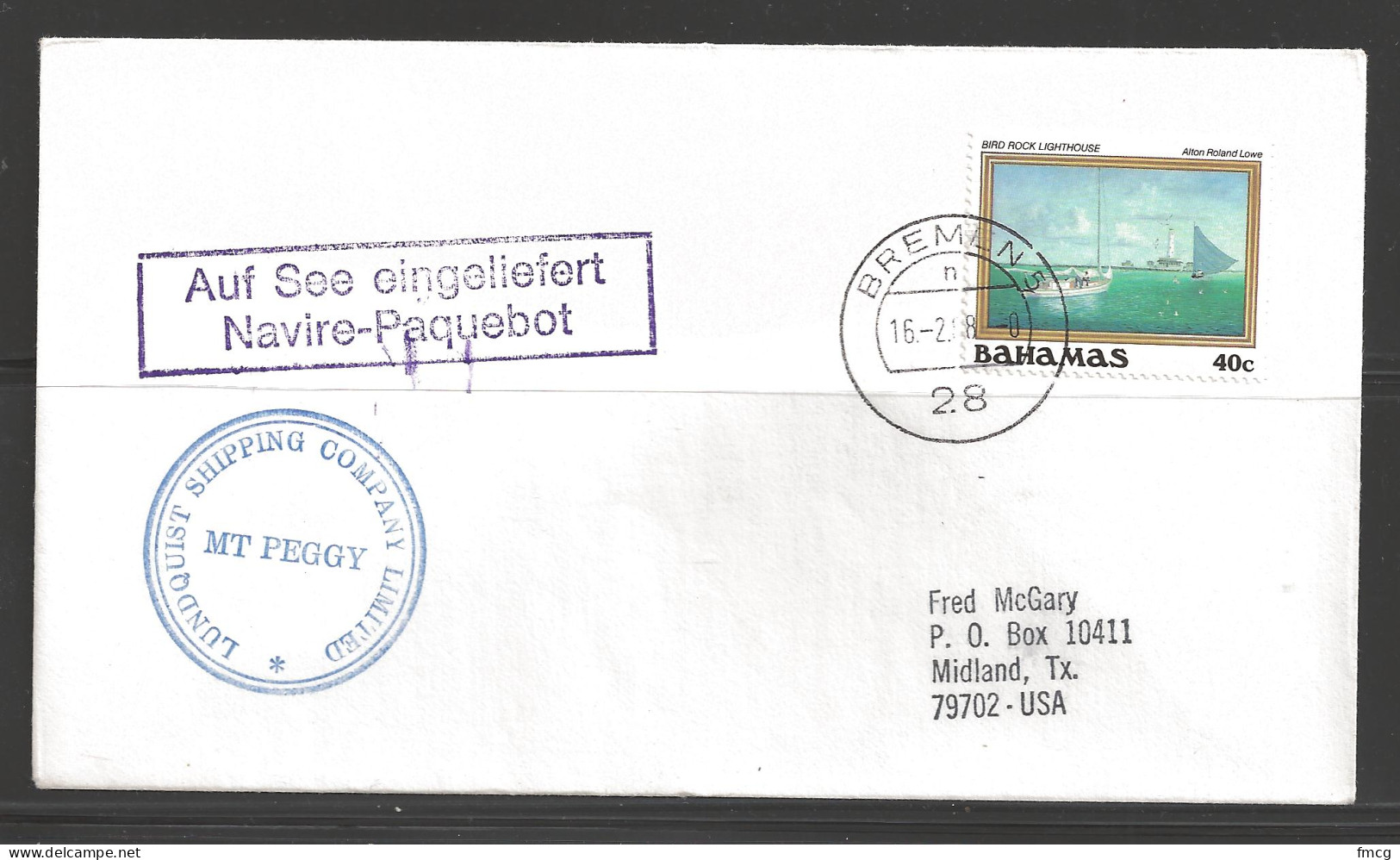 1988 Paquebot Cover, Bahamas Stamp Used In Bremen Germany - Bahamas (1973-...)