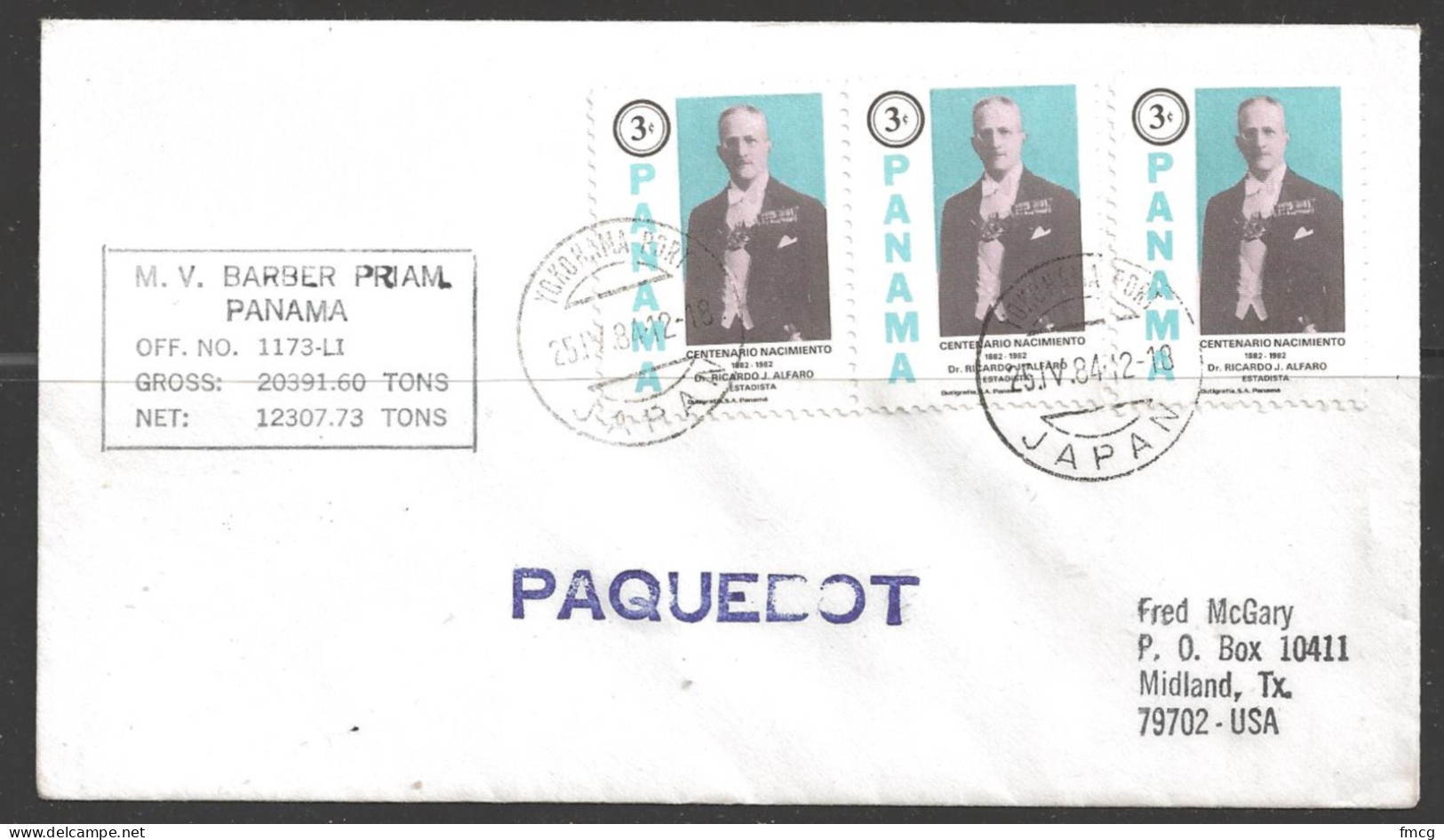 1984 Paquebot Cover, Panama Stamps Used At Yokohama, Japan - Panama