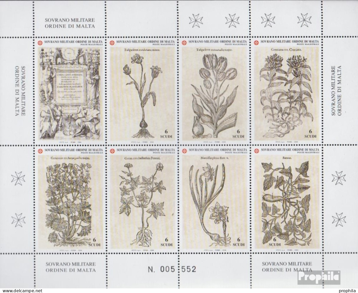 Malteserorden (SMOM) Kat-Nr.: 877-884 Kleinbogen (kompl.Ausg.) Postfrisch 2004 Pflanzenzeichnungen - Malte (Ordre De)