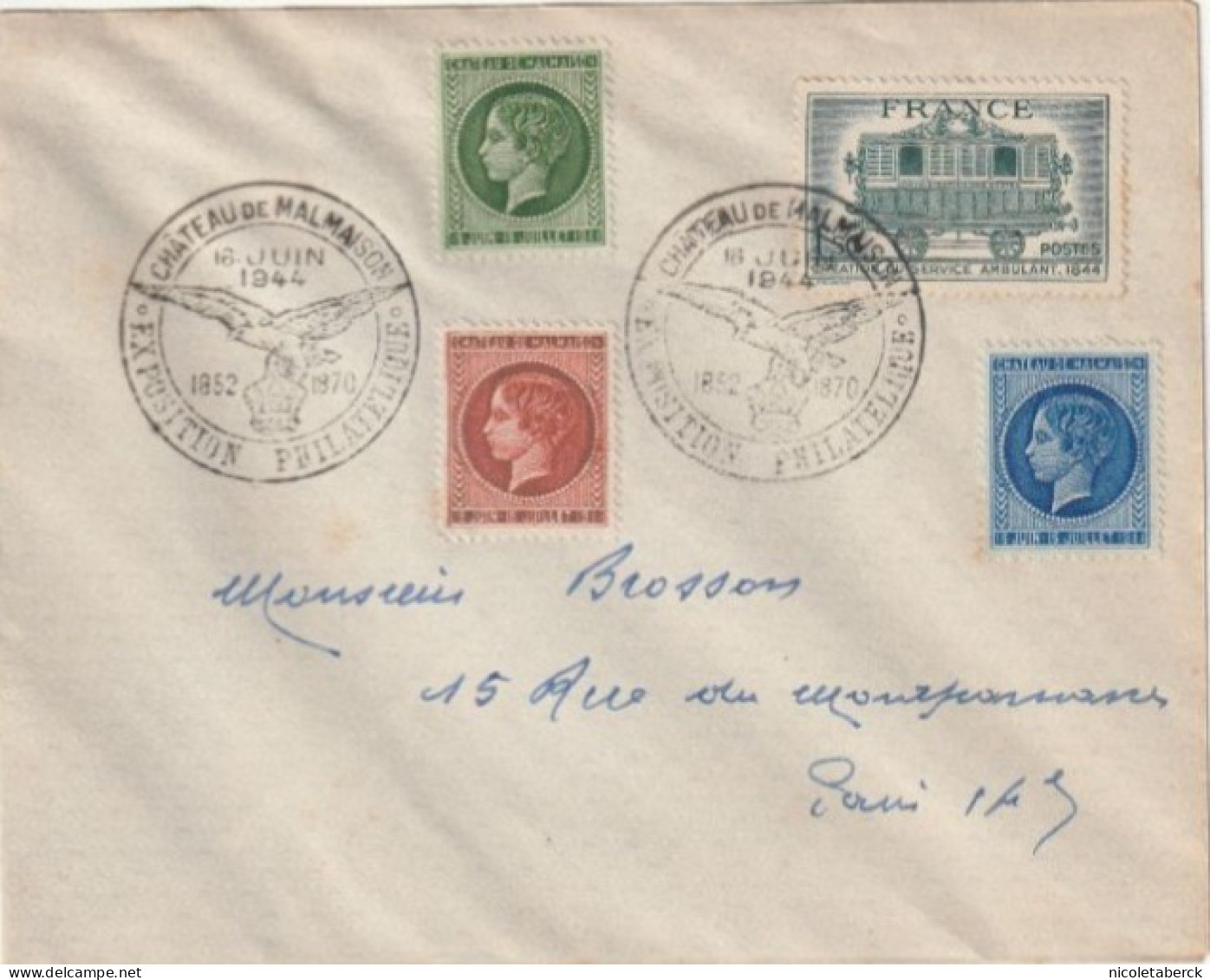 N° 609  Sur Lettre Obl: Expo Philatélique Château De Malmaison Avec Vignettes Correspondants  16/6/44 - Covers & Documents