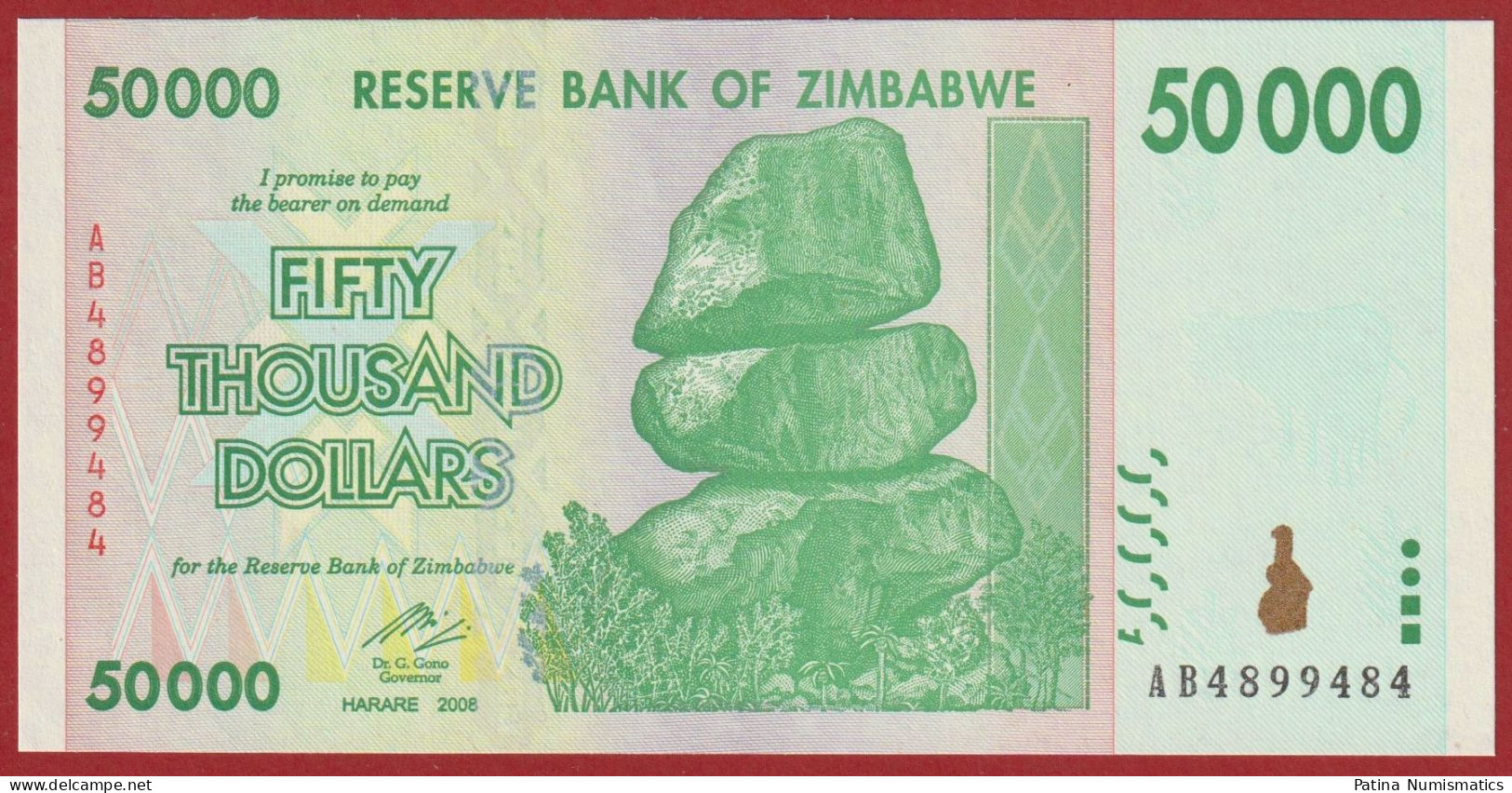 Zimbabwe 50000 Dollars ( 50,000 ) 2008 P 74 AB Prefix Crisp GEM UNC - Simbabwe