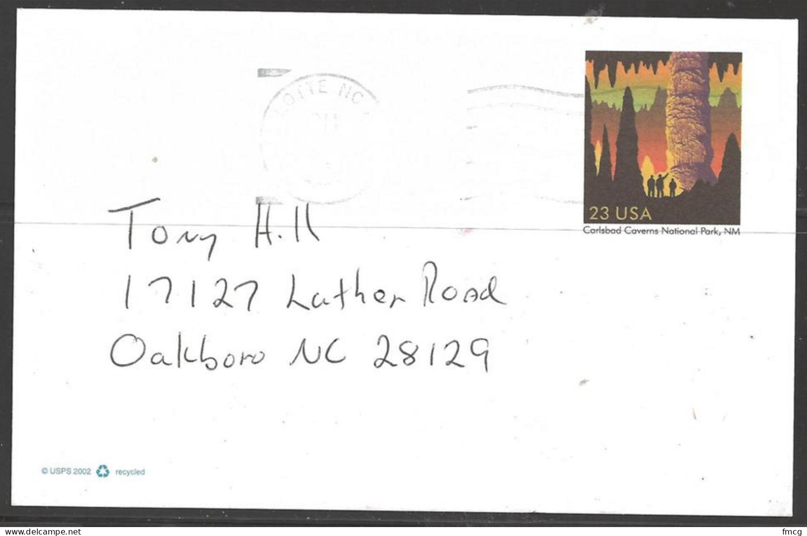 2003 USA Carlsbad Caverns, 23 Cents PC, Charlotte, NC, 01 Feb 2003 - Covers & Documents