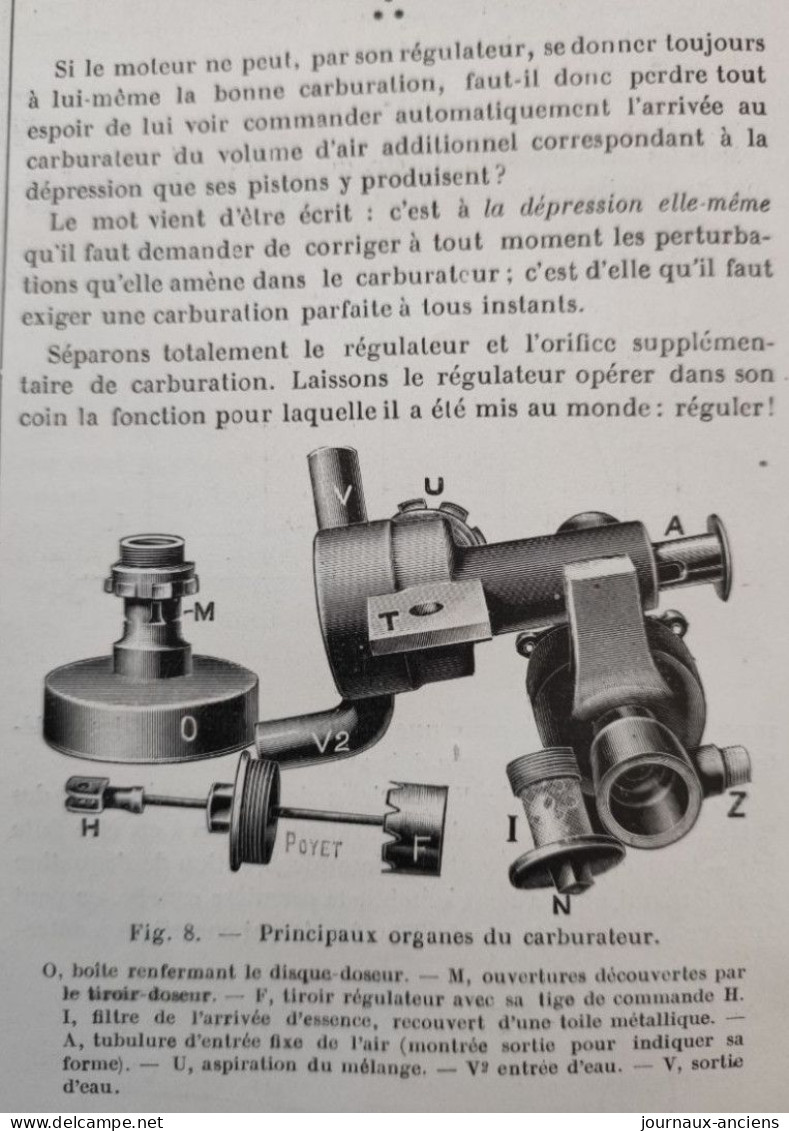 1902 AUTOMOBILE - PANHARD et LEVASSOR - CARBURATEUR À RÉGLAGE AUTOMATIQUE - LES NOUVEAUTÉS DU SALON 1902 - LA LOCOMOTION