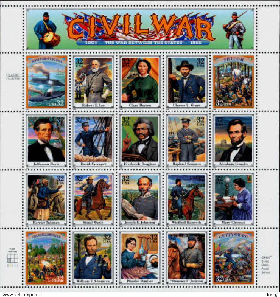 1995 Civil War - Sheet Of 20, Mint Never Hinged - Nuovi