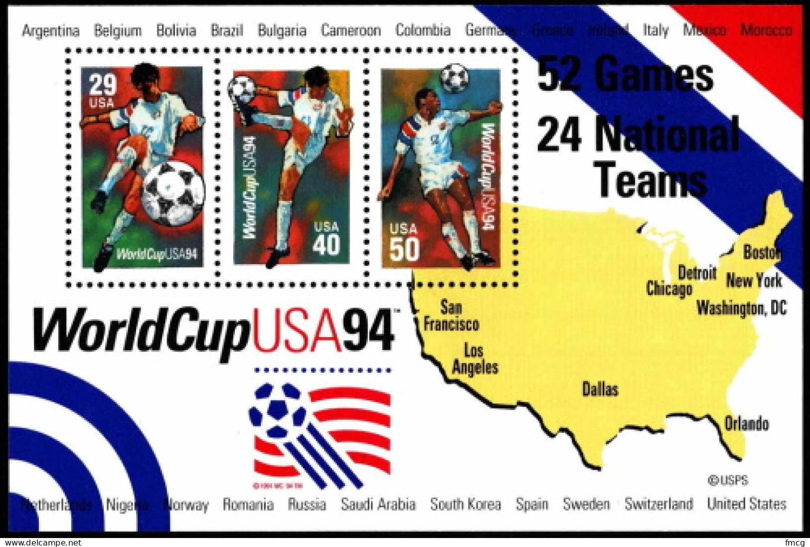 1994 World Cup Soccer Souvenir Sheet, Mint Never Hinged - Unused Stamps
