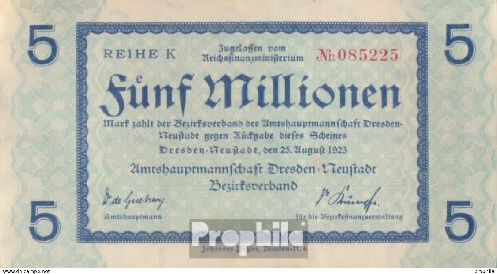 Dresden-Neustadt Inflationsgeld Stadt Dresden-Neustadt Gebraucht (III) 1923 5 Millionen Mark - 5 Miljoen Mark