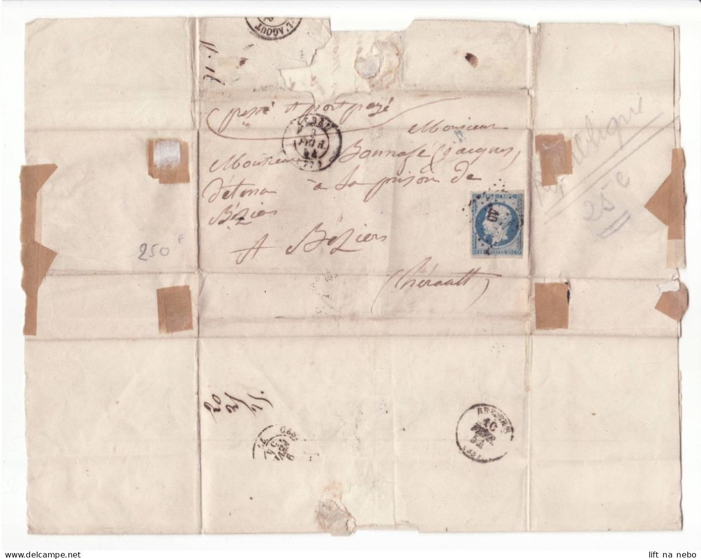 FRANCE 1852 25 C Bleu YT N°10 Sur Lettre Oblitéré - 1852 Luigi-Napoleone