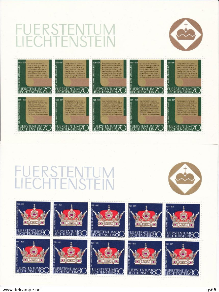 Liechtenstein, 1971, 545/46, MNH **,  50 Jahre Neue Verfassung. 2 Kleinbogen - Unused Stamps