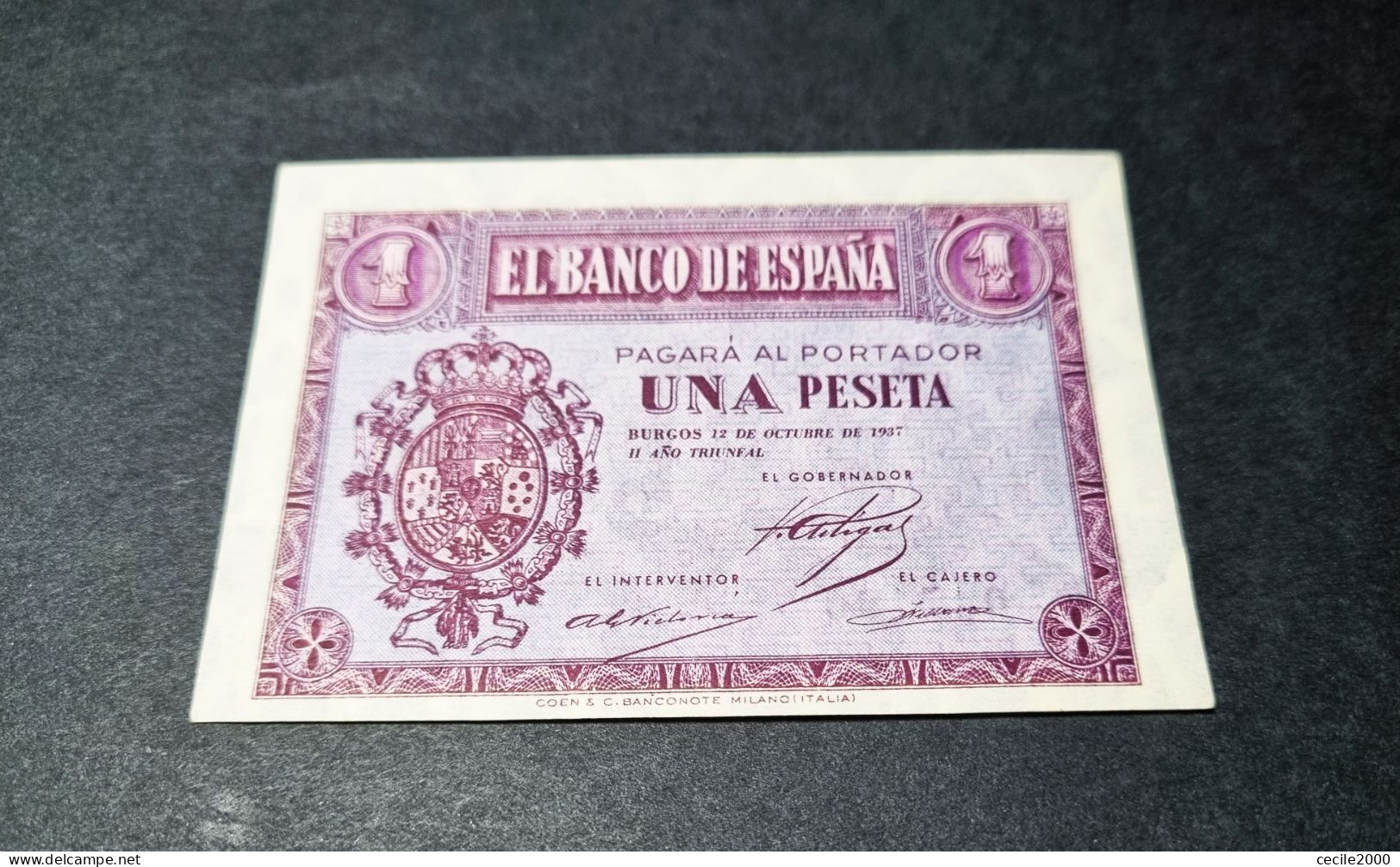 SPAIN BANKNOTE 1 PESETA 1937 UNCIRCULATED UNC BILLETE ESPAÑA SC *COMPRAS MULTIPLES CONSULTAR* - 1-2 Pesetas