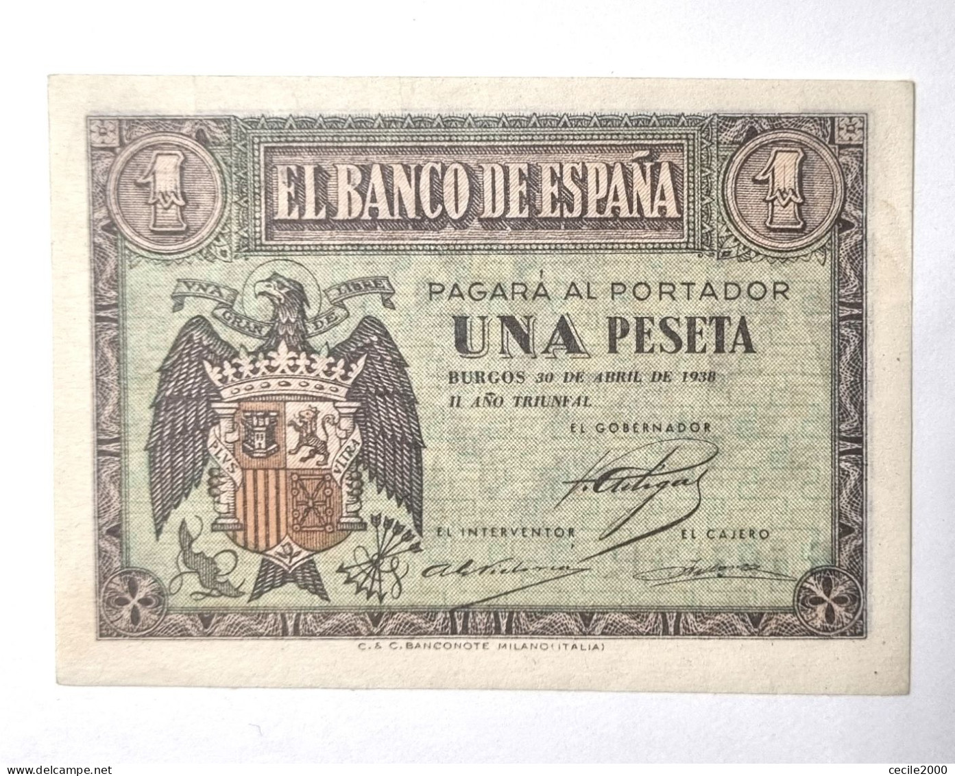 SPAIN BANKNOTE 1 PESETA 1938 AUNC BILLETE ESPAÑA EBC+ *COMPRAS MULTIPLES CONSULTAR* - 1-2 Pesetas