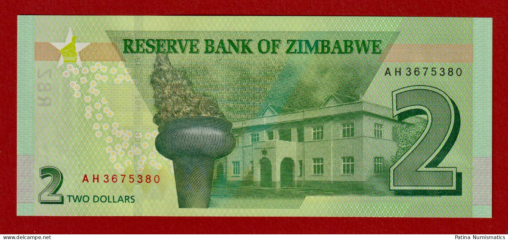 Zimbabwe 2 Dollars 2019 Eternal Flame P 101 AH Prefix Crisp Gem UNC - Simbabwe