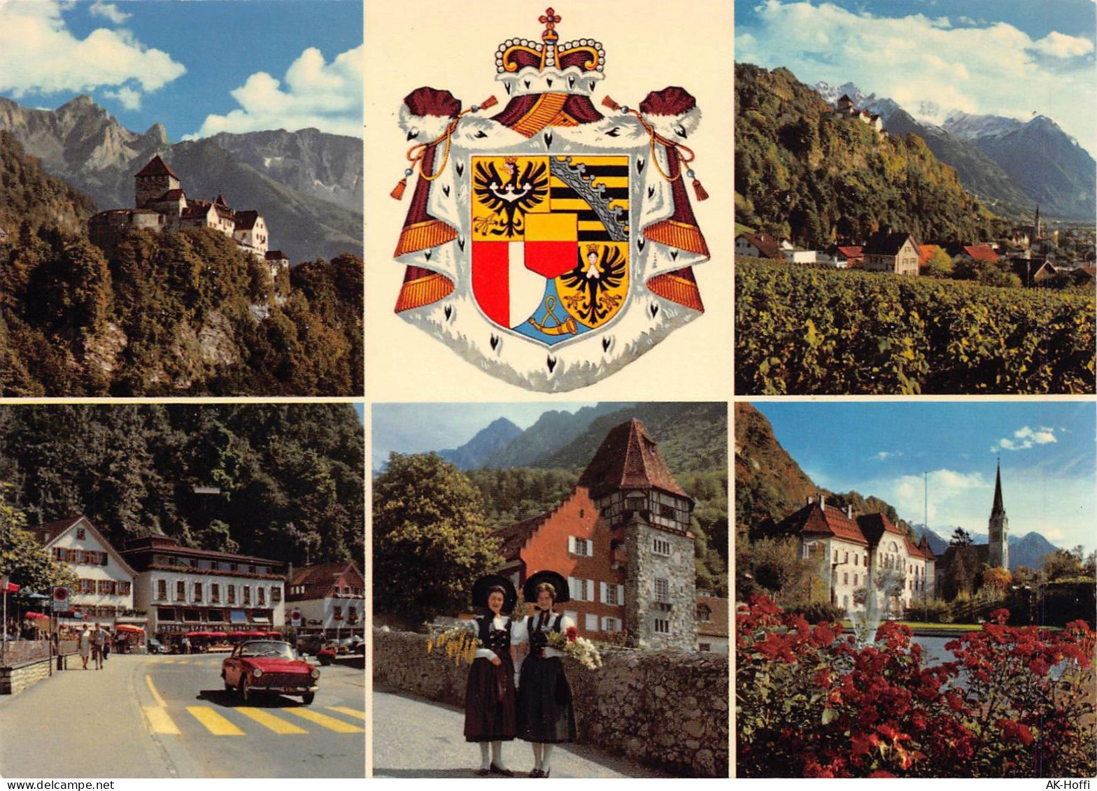 Vaduz, Fürstentum Liechtenstein Mehrbildkarte Auto Fiat 1500, Trachten - Liechtenstein