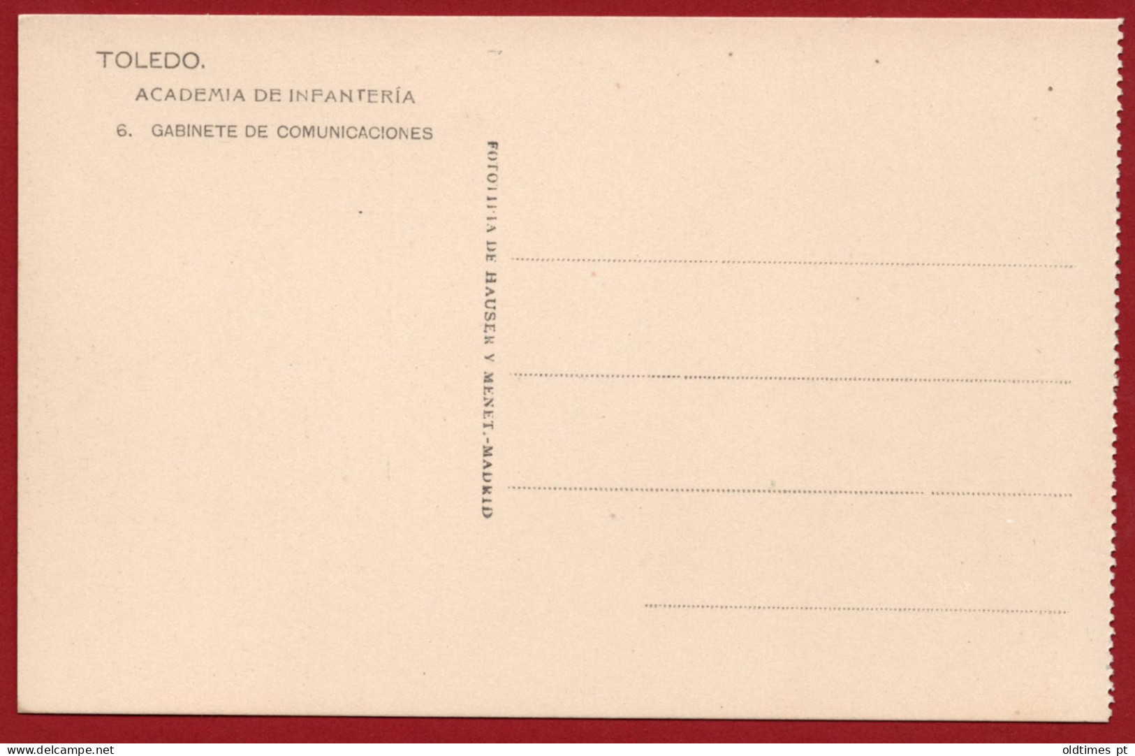 SPAIN - TOLEDO - ACADEMIA DE INFANTERIA - GABINETE DE COMUNICACIONES - 1910 PC - Sonstige & Ohne Zuordnung