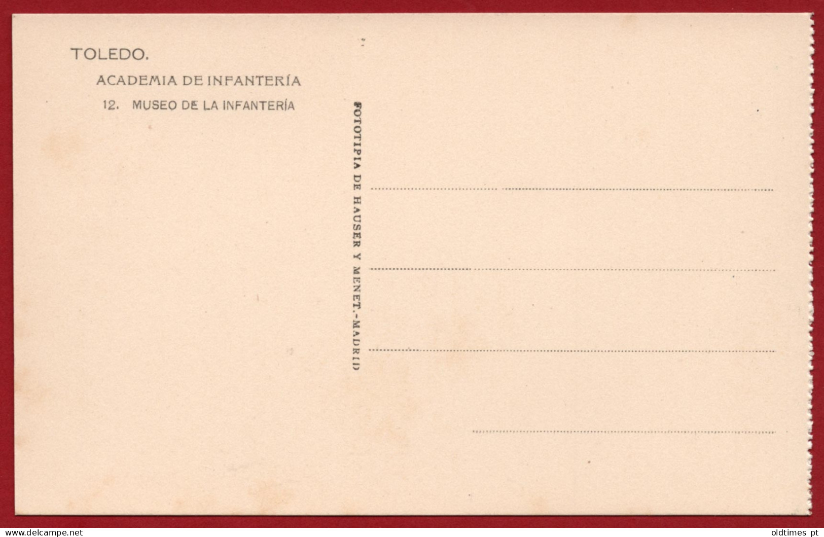 SPAIN - TOLEDO - ACADEMIA DE INFANTERIA - MUSEO DE LA INFANTERIA - 1910 PC - Sonstige & Ohne Zuordnung