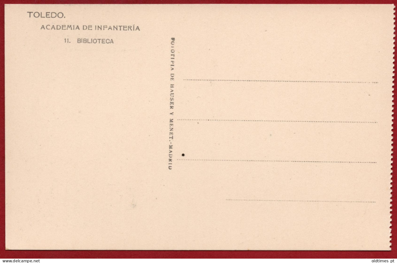SPAIN - TOLEDO - ACADEMIA DE INFANTERIA - BIBLIOTECA - 1910 PC - Sonstige & Ohne Zuordnung