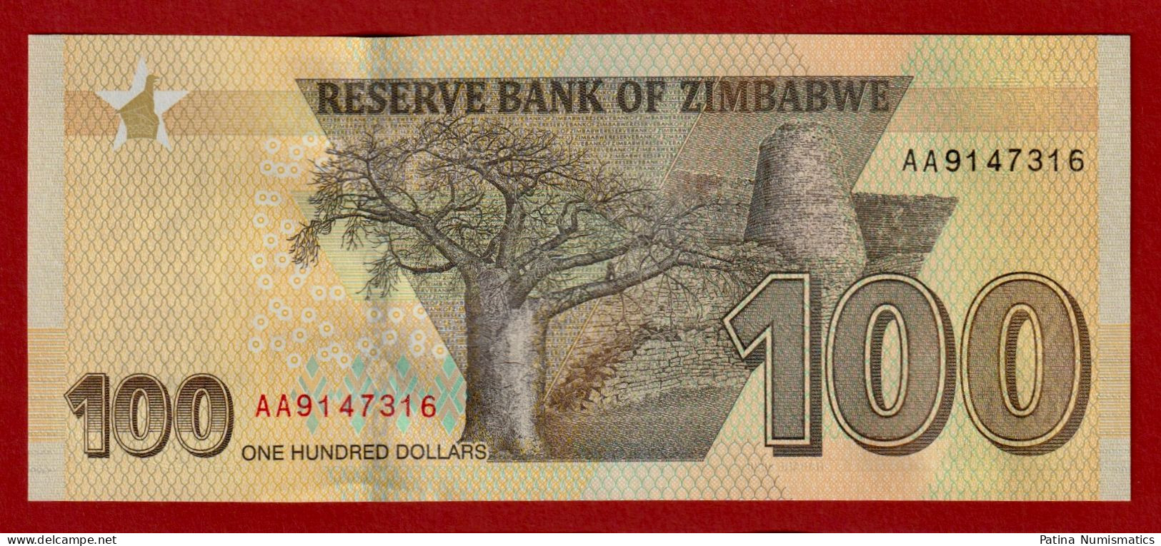 Zimbabwe 100 Dollars 2020 Tree / Ruins P 106 AA Prefix Crisp UNC - Simbabwe