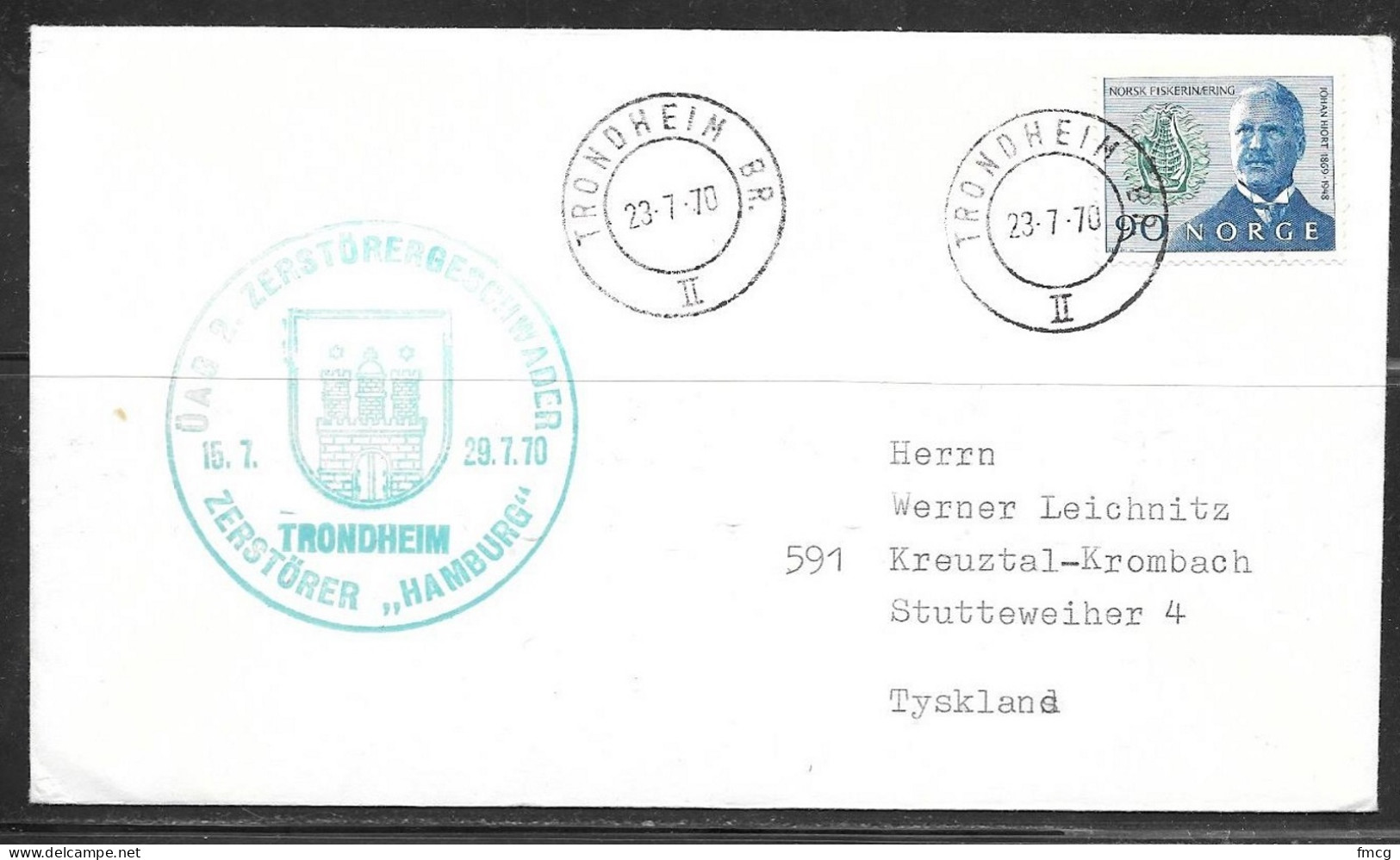 1970 Norway - German Navy Ship In Tronoheim - Zersturer "Hamburg" - Lettres & Documents