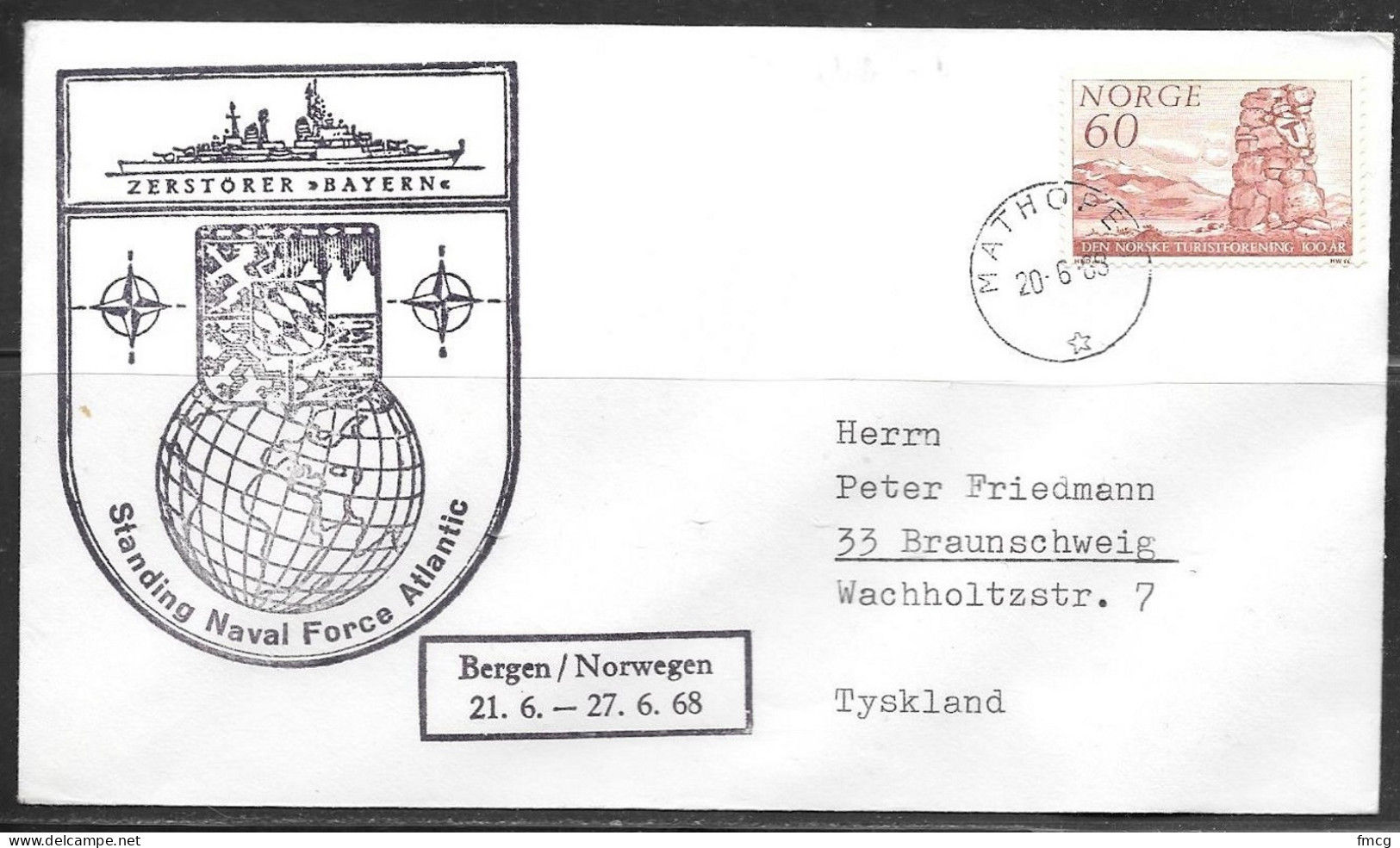 1968 Norway - German Navy Ship In Mathope (Bergen) - Zerstorer "Bayern" - Covers & Documents